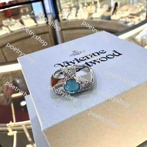 Band Rings Designer Vivienen Westwoods Jewelry Rings New Western Aqua Blue Saturn Transit Bead Ring High Grade Earth Planet Glass Bead Ring 7 Eve Gift 2024