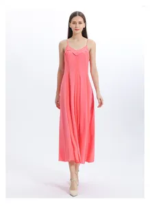 Casual Dresses Elegant Summer Pale Rosette Backless A-Line Dress Women Slash Neck Silk High Waist Sleeveless Sexy Long AE1232