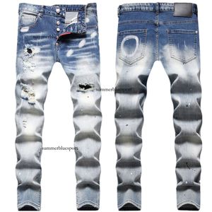 Trendy Gradient with Holes and Messy Lines, Patch Patch, Splashed Color Ink, Hand-painted Craftsmanship, Slim Fitting Elastic Jeans for Men