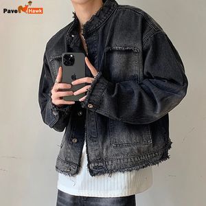 Gewaschene Jeansjacken für Herren, Vintage, lässig, kurz, Jean-Mantel, Retro-Strickjacke mit Farbverlauf, Frühling und Herbst, abgeschnittene Oberbekleidung, Streetwear 240319