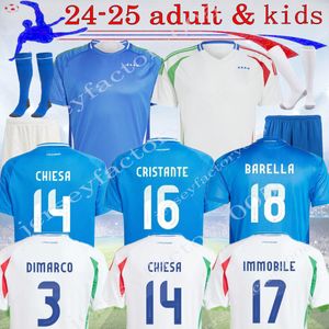 2024 Bonucci italys Soccer Jerseys Home Away 24 25 Jorginho Insigne Verratti Men Kids Kit Chiesa Barella Finals Chiellini Pellegrini Immobile Football Shirts