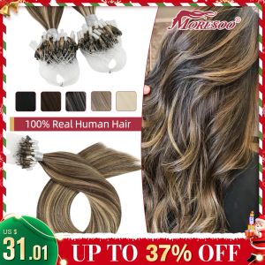 エクステンションMoresoo Micro Beads Hair Extensions Human Hair1g/1S Machine Remy Natural Hair Micro Link Extensionsブラジルのストレートヘア