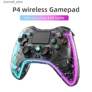 Game Controllers Joysticks P4 wireless gamepad with dazzling RGB lighting effect supporting P4/PC/Android/iOS/switch with dual motorsY240322