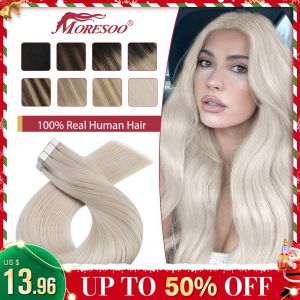 Extensions Moresoo Tape in Hair Extensions Balayage Remy Real Human Hair for Women Invisible Seamless PU Skin Weft Straight Hair Tape ins