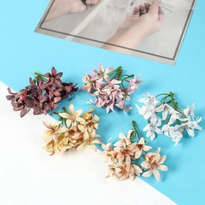 Dekorativa blommor 5st 3 gaffel orkidé Artificial Head 8cm Silk Fake Flower For Home Decor Mariage Wedding Decoration Diy Craft Accessories