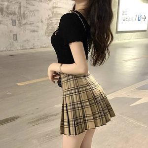 格子縞の半長スカートレディースAラインショートスカートハイウエストガールスカートROPA MUJER MINI SKIRTS WOMEN 240314