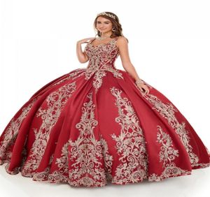 Designer Red Ball Gown Quinceanera Dresses Spaghetti Pärled Keyhole Back Party Pageant Dress for Sweet 16 Girls8982856