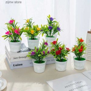 Faux Floral Greenery Artificial Flowers Bonsai Vase for Home Decor Mini Potted Christmas Wedding Decor Diy Ornamental Flowerpot Bathroom Windowsill Y240322