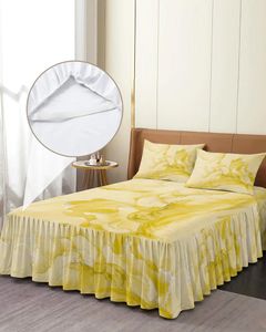 Saia de cama textura de mármore gradiente amarelo elástico colcha com fronhas capa de colchão conjunto de cama lençol