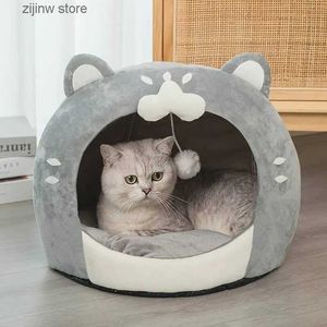 Cat Beds Furniture Autumn winter warm comfortable PP cotton cat bed cute pet house comfortable cat shaped soft pet bed pet bed with cushion Y240322