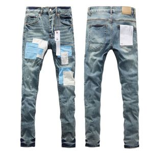 Marke Herren Jeans Mode Herren Jeans High Street Blue Ripped Patch Light 2024 Trend Hosen Lila Jeans