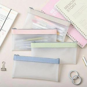 Estojo de lápis transparente, bolsa simples de armazenamento para estudantes, grande capacidade, organizador de papelaria, porta-lápis