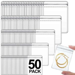 10/50st Transparent PVC Jewelry Organizer Pouches Väskor Antioxidation Örhänge Pendant Halsband Armband Lagringshållare Box