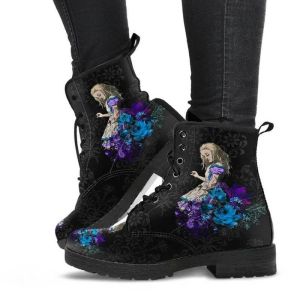Boots Women Ankle Boots Low Heels Shoes Woman Vintage PU Leather Autumn Warm Winter High Snow Boots 2022 Skull Flower Print Boots