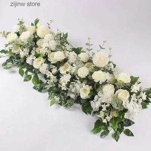Faux Floral Greenery 100cm luxurious white rose artificial flower row wedding table center flower column background niche decoration party stage flowers Y240322
