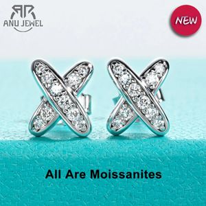 Anujewel Diamond Earrings 925 Sterling Silver D Color VVS1 Classic Cross Stud for Woman Jewelry 240228