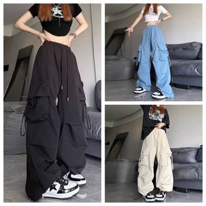 Pantaloni cargo casual larghi larghi da strada americani sottili da donna Pantaloni da mop da strada tinta unita da donna