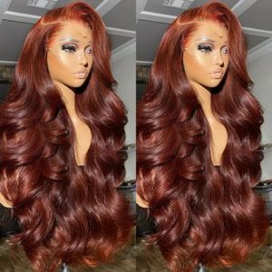 Wigirl 13x4 13x6 HD Прозрачный кружевной красновато-коричневый парик из натуральных волос с объемной волной, предварительно выщипанный парик из натуральных волос на фронтальной части шнурка, парик из натуральных волос Remy Hair 240314