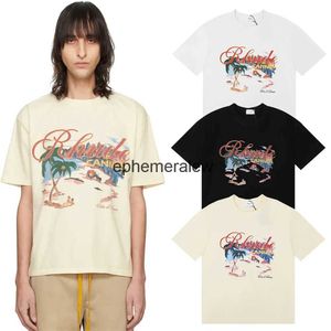 メンズTシャツ新しいファッションビーチココナッツツリーレタープリントメンズカップルスタイルウルトラファインコットンレジャートップ衣類H240401