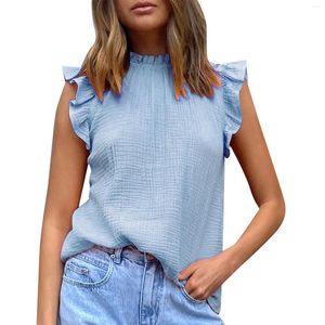 Kvinnors tankar mode kvinnor ruffles tank tops 2024 sommar chiffong solid färg tröjor topp casual väst elegant dam ärmlös blus