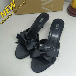 Cheap Store 90% Off Wholesale High Za2024 Spring New Product Heel Womens Shoes Bow Water Slippers Diamond Decoration Fish Mouth Slim Heels