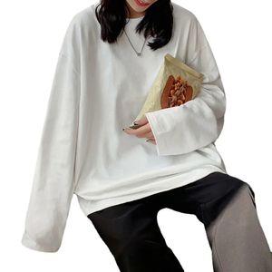 100 Cotton 2024 Spring Long Sleeve Tshirt Women Basic Tee Shirt Oversize T Casual Oneck Tshirt US Size 240318