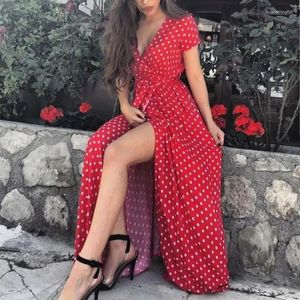 Sukienki swobodne letnie sukienki kobiety 2024 Pobiegę maxi czerwony biały wlka kropka plaż