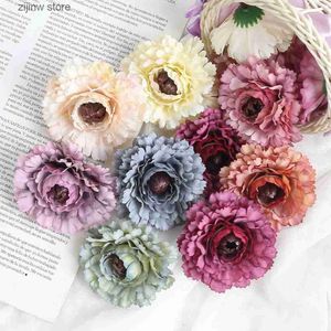 Faux floralgrüne 10pcs künstliche Blumen 7 cm Seiden gefälschten Blumen Kopf für Heimat Dekor Hochzeit Heiratsdekoration Diy Handwerk Girlande Accessoire Y240322