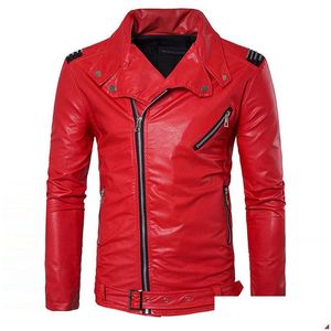 Mens Leather Faux Wholesale- Manvelous Men Jacket Fashion Casual Long Sleeve Lapel Solid Thick Coat Black Red Color Slim Suede Drop De Oticd