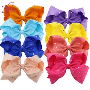 8 Inch JOJO Rhinestone Hair Bow With Clip For School Baby Children Pastel Bow 16 Colors Kids Hair Accessories