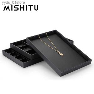 Jewelry Boxes Ciyye Premium Black Leather Jewelry Display Tray Ring Earring Necklaces s Jewelry Display Storage Tray Counter Showcased L240323