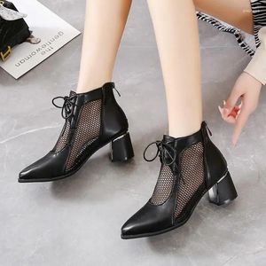 Casual Shoes Thick High Heel Women's Walking Bamboo Fiber Mainland China Microfiber Cool Boots Square Rubber Back Zipper Mesh