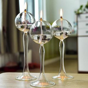 Ljushållare transparent glas ljusstake med hög fot oljelampa ljusbelysning hållare rustik bröllopsfest middag hem bord hantverk dekorera