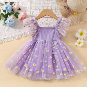 Flickans klänningar Meri Ammi 1-10 Chrysanthemum Girl Birthday Dress Barnkläder Petal Sleeve Party Christmas Kne Length Net 24323