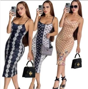 Design novo verão feminino desinger sexy sling colete vestido impresso letras contraste meninas moda sem mangas estiramento cinta split vestido saias