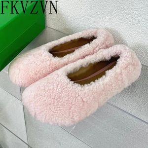 Casual Shoes Leisure Wool Flats Heels Round Toe Mule Loafers Slip On Holiday Outwear Pink For Women