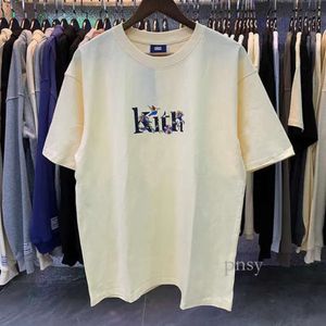 Kith T-shirt da uomo Nero Bianco Albicocca Casual KITH Tee Uomo Donna Kith Classic Flower Bird Print Kith T-shirt manica corta ampia con etichetta Kith Felpa con cappuccio 268