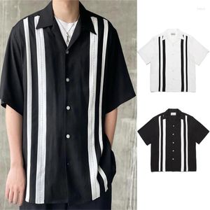 Мужские повседневные рубашки, черно-белая рубашка WACKO MARIA для мужчин и женщин, летние классические полосатые цветные блоки, гавайские пляжные топы с короткими рукавами