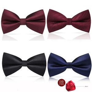 Mens Bow Tie Man Bridegroom Wine Red Black Blue Solid Color Shirt Wedding British Korean Female 240320