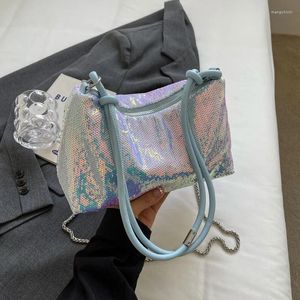 Borse a tracolla Pochette da sera in argento Borsa da sposa di lusso con paillettes lucide Borsa da donna in stile francese sotto le ascelle