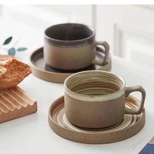 Mugs Ceramic Coffee Cup And Saucer Set Creative Handmade Retro Art Milk Breakfast Storage Rack