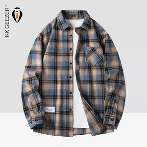 Männer Hemd Plaid Flanell Frühling Herbst Langarm Blau Lose Herren Casual Übergroßen Business Männlich Weiches Kleid 240308