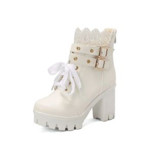 Сапоги сладкая кружевная Zip Princess Cosplay Shoes Black White Women Chuncyplatform Antoble Boots Lolita Super High Heel Boots Boots