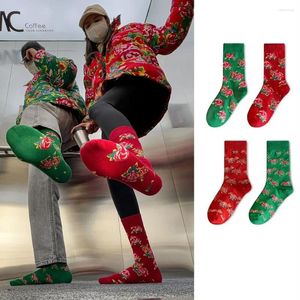 Women Socks 1 Pair Chinese Style Red Fashion Large Flower Gift Year Cotton Men