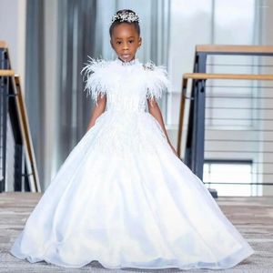 Girl Dresses White Flower Girls For Wedding Feather Pageant Dress Kids Party Prom Birthday Ball Gowns Poshoot