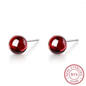 Orecchini a bottone all'ingrosso argento sterling 925 per gioielli da donna orecchino con granato rosso regalo Brinco con perline da 6 mm