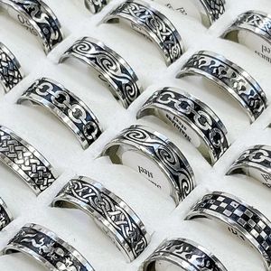 Cluster Rings 100 Pieces Vintage Mixed Flame Waves Pattern Rock Punk Stainless Steel Ring For Men Jewelry Wholesale Lots NO.026