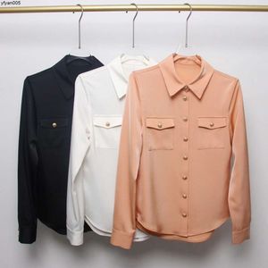 Camisas femininas designer lapela pescoço mangas compridas blusas de bolso v7y4