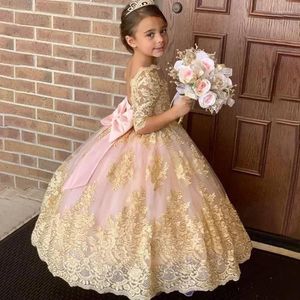 Girl Dresses Children's Wedding Dress Girl's Mid Sleeve Lace Birthday Performance Host Pengpeng Princess Long