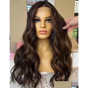 Lace Wigs Loose Deep Wave Fl For Women Human Hair 360 Frontal Wig Brown Lowlights Glueless Pre Plucked Hd Transparent Drop Delivery Pr Dhges 208 Wigs